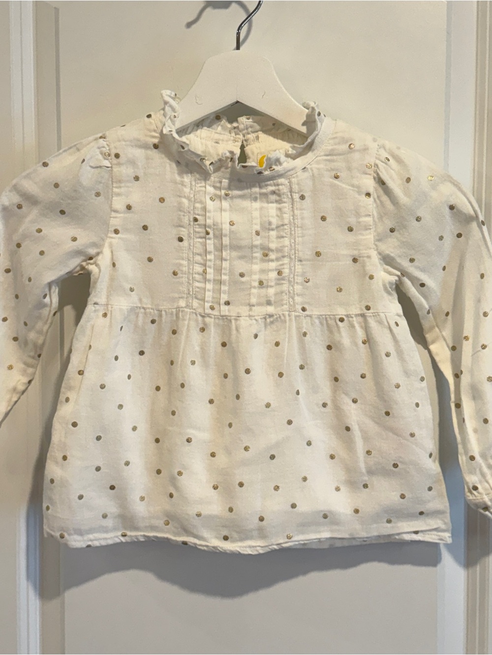 3-4Y Mini Boden Cream Long-Sleeve Top with Gold Polka Dots